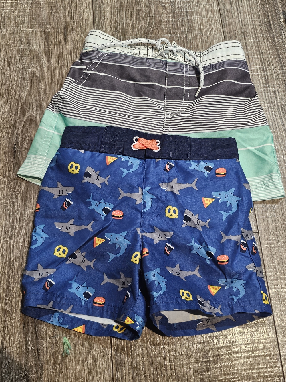 Baby Swim Trunks Size 18 M Blue Shark & Snack Swim Trunks with Navy Waistband